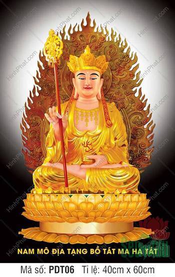 Hình Địa Tạng Vương Bồ Tát Đẹp PDT06, tôn tượng sắc vàng kim rực rỡ