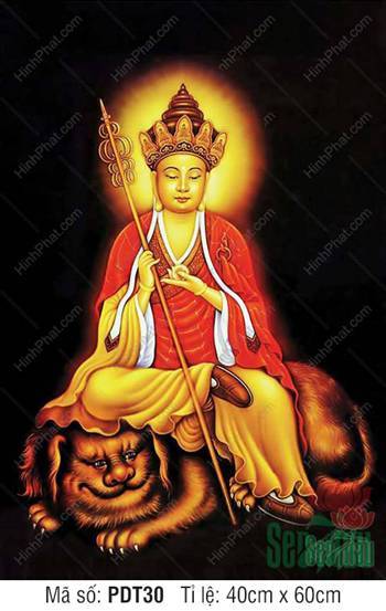 Tranh Địa Tạng Bồ Tát PDT30, tôn tượng ngồi trên linh thú Đề Thính