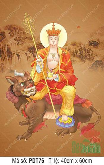 Tranh Địa Tạng Vương Bồ Tát PDT76, Ngài cưỡi Đề Thính oai nghiêm