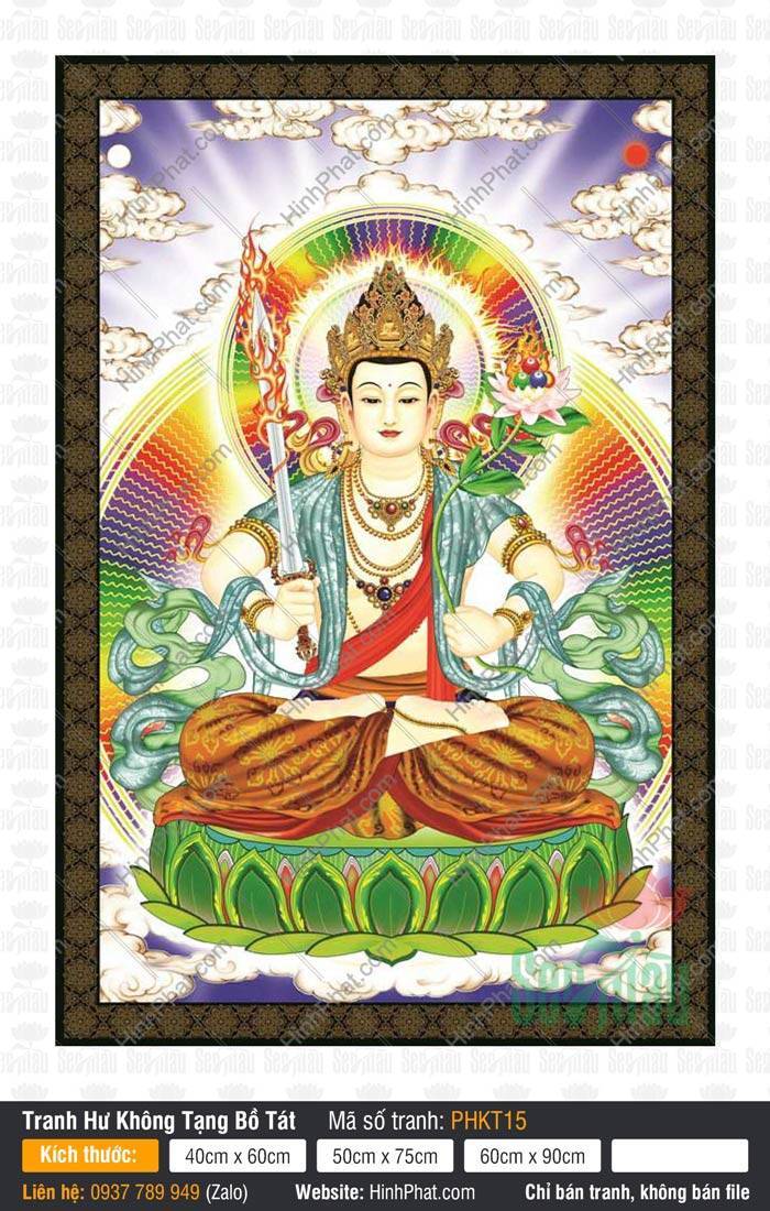 Hình Hư Không Tạng Bồ Tát Đẹp PHKT15 Hình Hư Không Tạng Bồ Tát Đẹp PHKT15 họa Ngài cầm bảo kiếm báu trên đài sen xanh trang nghiêm