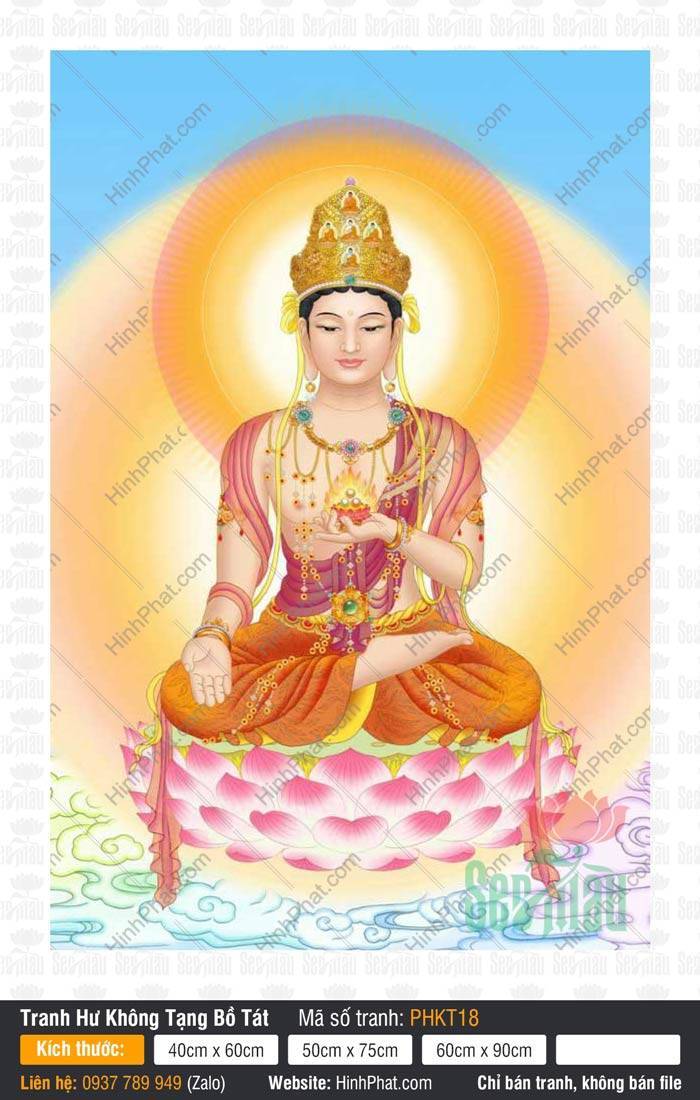 Tranh Hư Không Tạng Bồ Tát Đẹp PHKT18 Tranh Hư Không Tạng Bồ Tát Đẹp PHKT18 mô tả Ngài tọa thiền nâng bảo châu rực sáng