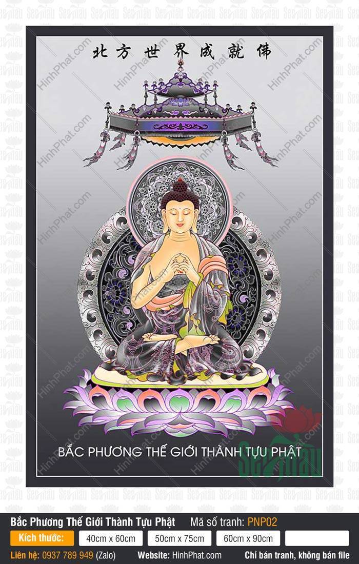 Bắc Phương Thế Giới Thành Tựu Phật PNP02 Bắc Phương Thế Giới Thành Tựu Phật PNP02 ngự đài sen tím hào quang hoa văn bạc