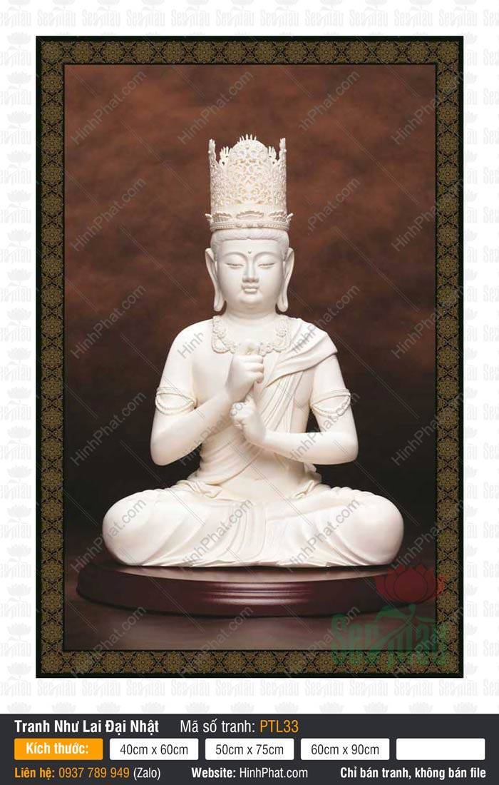 Hình Đại Nhật Như Lai Đẹp PTL33 Tranh Hình Đại Nhật Như Lai Đẹp PTL33 sắc trắng ngà tay kết Trí Quyền Ấn