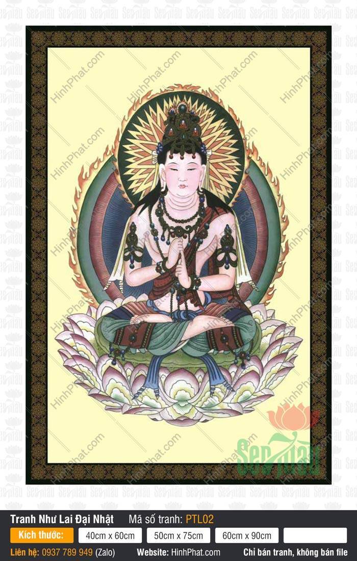 Đại Nhật Như Lai PTL02 Tranh Đại Nhật Như Lai PTL02 mô tả Đức Phật kết Ấn Trí Quyền trên tòa sen hồng.
