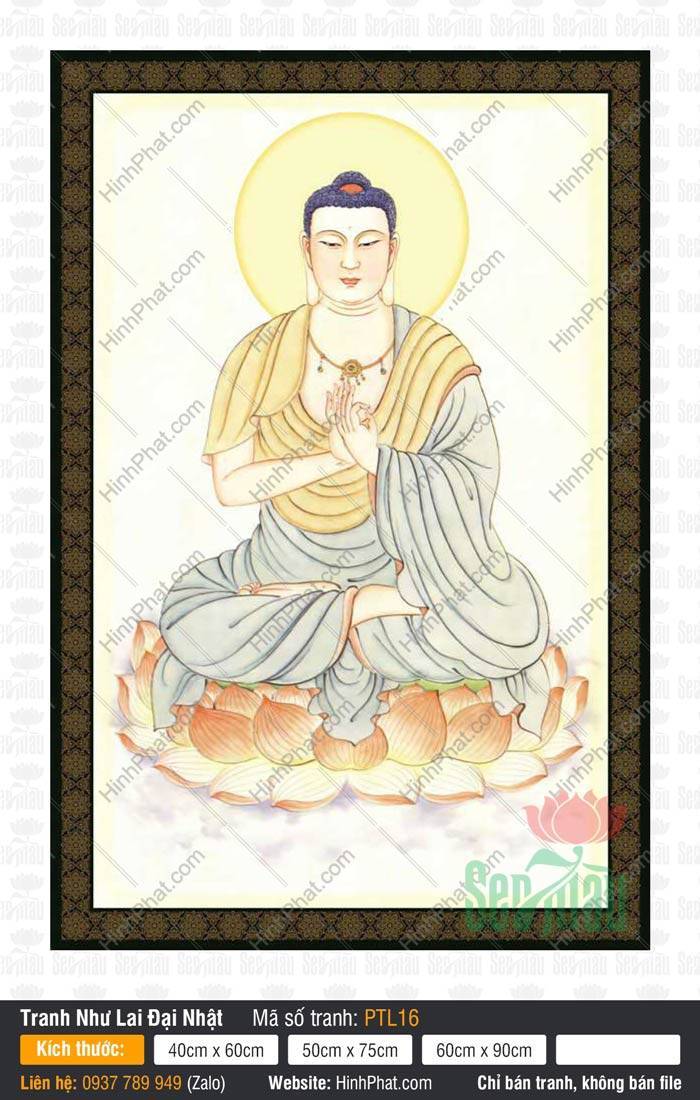 Đại Nhật Như Lai PTL16 Đại Nhật Như Lai PTL16 tọa trên đài sen hồng với y phục xám vàng thanh thoát trang nghiêm