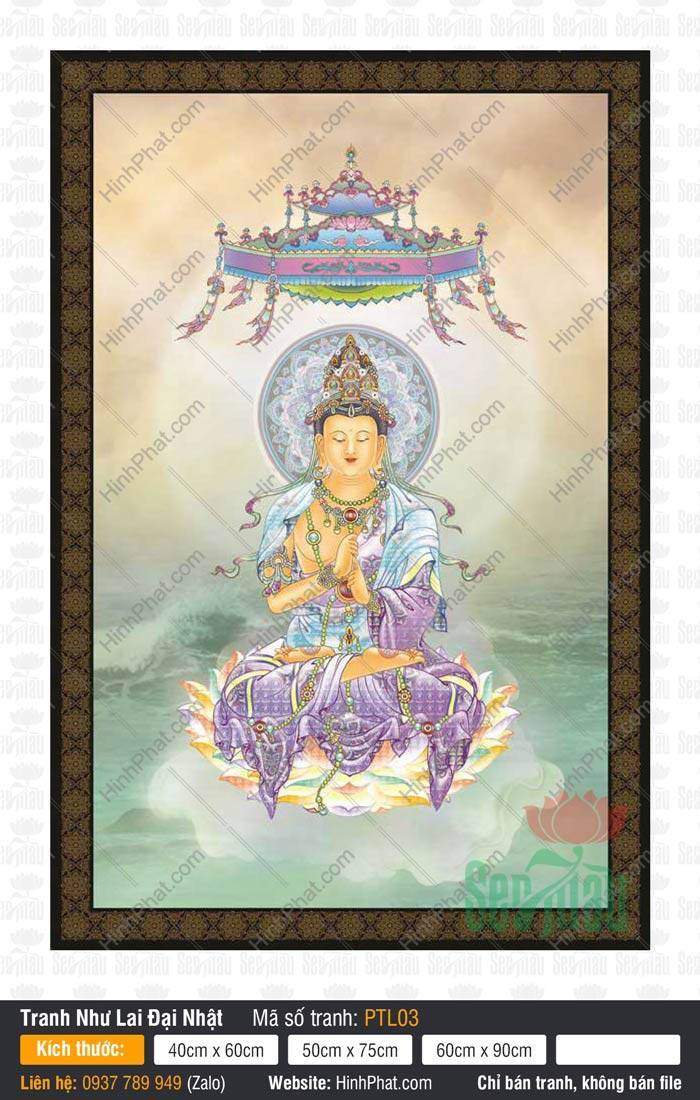 Đại Nhật Như Lai Bồ Tát PTL03 Tranh Đại Nhật Như Lai Bồ Tát PTL03 ngự tòa sen tay bắt Trí Quyền Ấn trang nghiêm