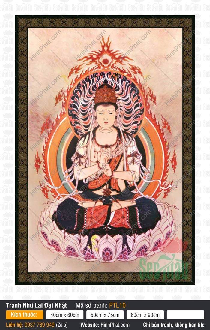 Đại Nhật Như Lai Bồ Tát PTL10 Đại Nhật Như Lai Bồ Tát PTL10 tọa đài sen tay bắt ấn Trí Quyền giữa hào quang lửa đỏ