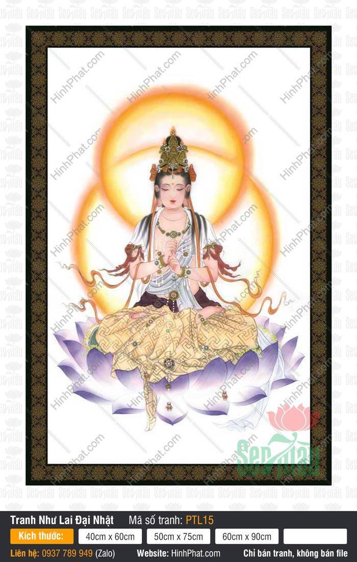 Tỳ Lô Giá Na Phật PTL15 Tỳ Lô Giá Na Phật PTL15 tọa thiền trên đài sen tím với vòng hào quang vàng cam