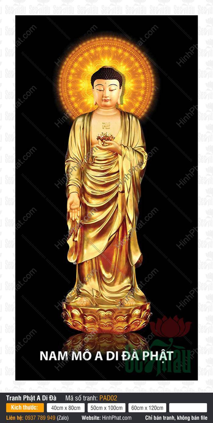 Ảnh A Di Đà Phật Đẹp PAD02 Ảnh A Di Đà Phật đẹp PAD02 đứng trên đài sen y vàng hào quang sáng