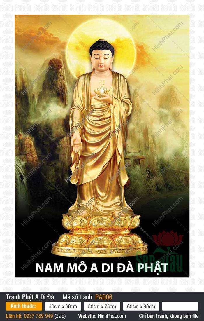 Ảnh Phật A Di Đà Chất Lượng Cao PAD06 Ảnh Phật A Di Đà Chất Lượng Cao PAD06 ngự đài sen nền núi mây