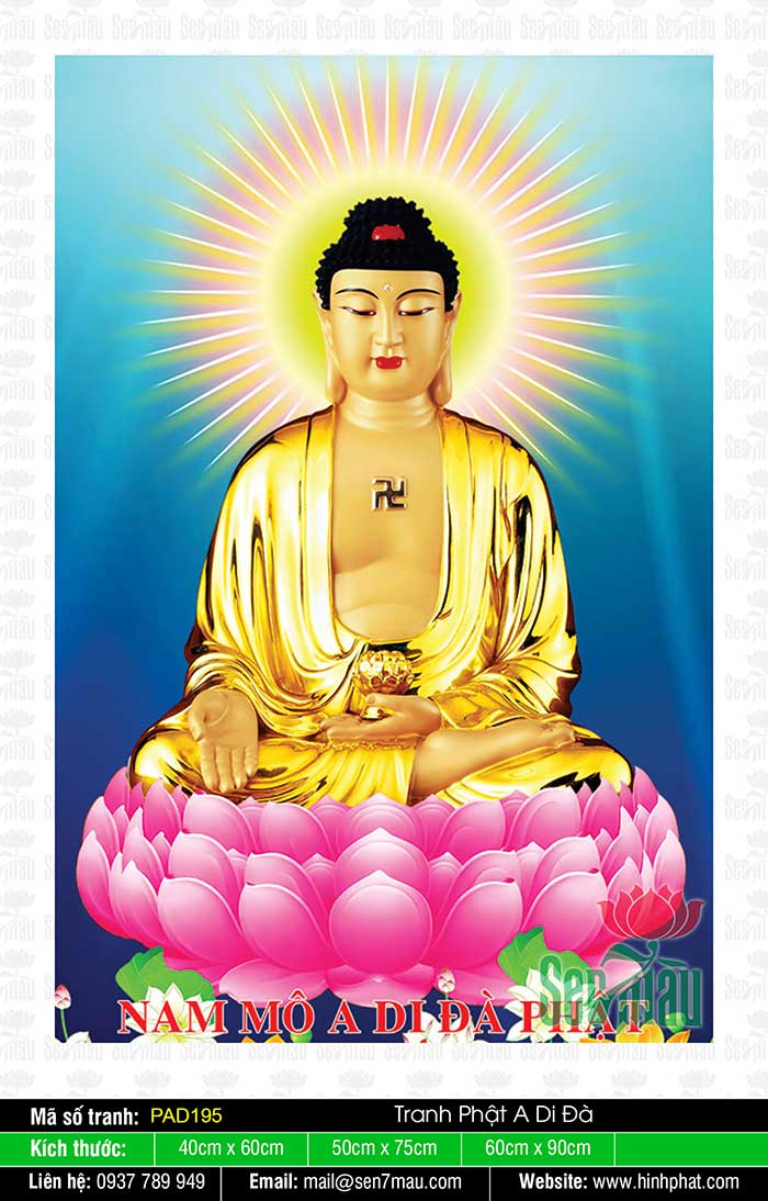 Bức ảnh Phật A Di Đà này sẽ giúp bạn tìm được chốn yên bình giữa dòng đời đầy ồn ào. Phù hợp để treo trong phòng khách, phòng ngủ hay phòng làm việc, bức ảnh có thể giúp bạn hướng về bên trong để tìm thấy bình an trong tâm hồn.