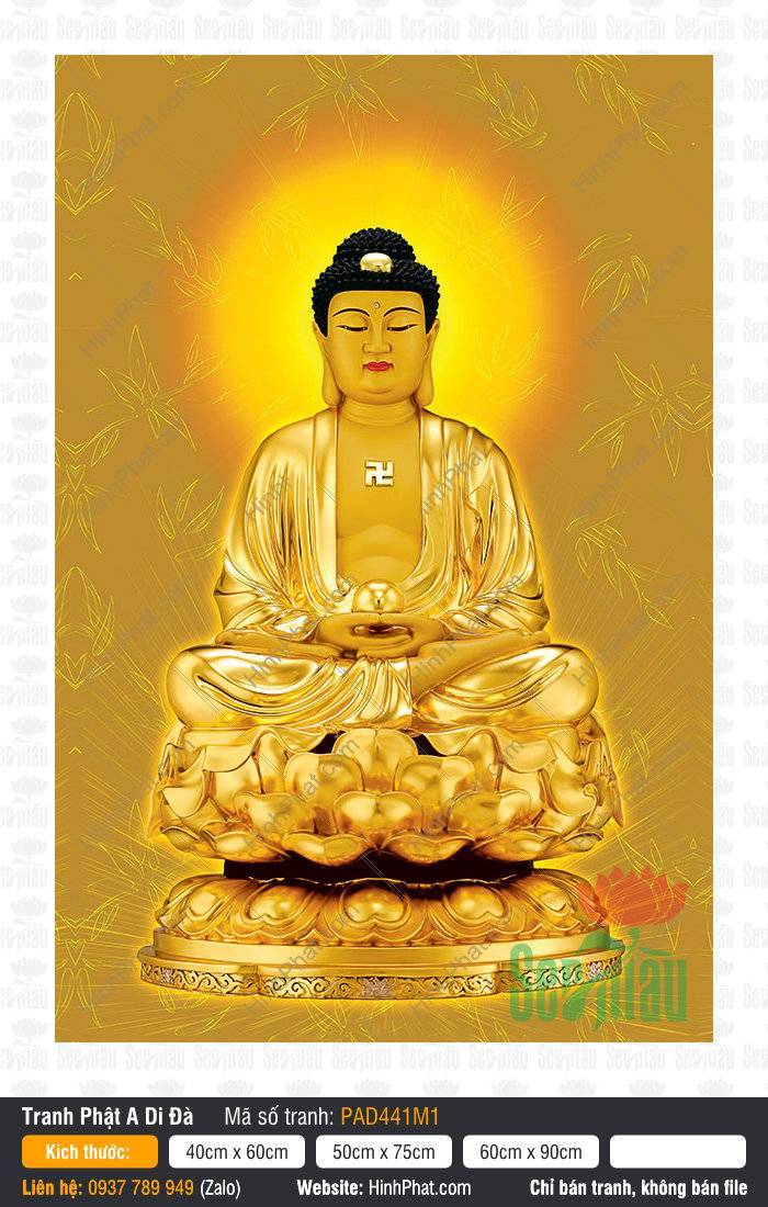 Hình A Di Đà Phật Chất Lượng Cao PAD441M1 Hình A Di Đà Phật Chất Lượng Cao PAD441M1 khoác y vàng kim ngồi đài sen