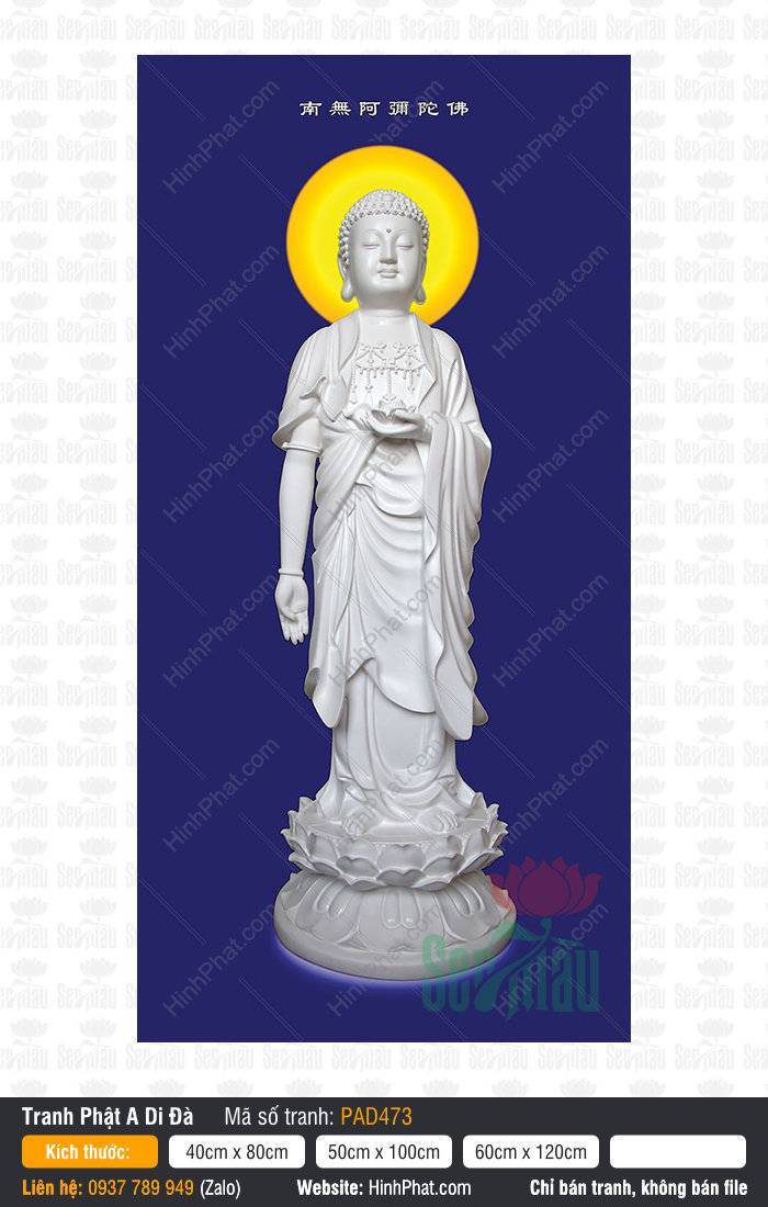Hình Ảnh Nam Mô A Di Đà Phật PAD473 Hình Ảnh Nam Mô A Di Đà Phật PAD473 sắc trắng đứng trên đài sen