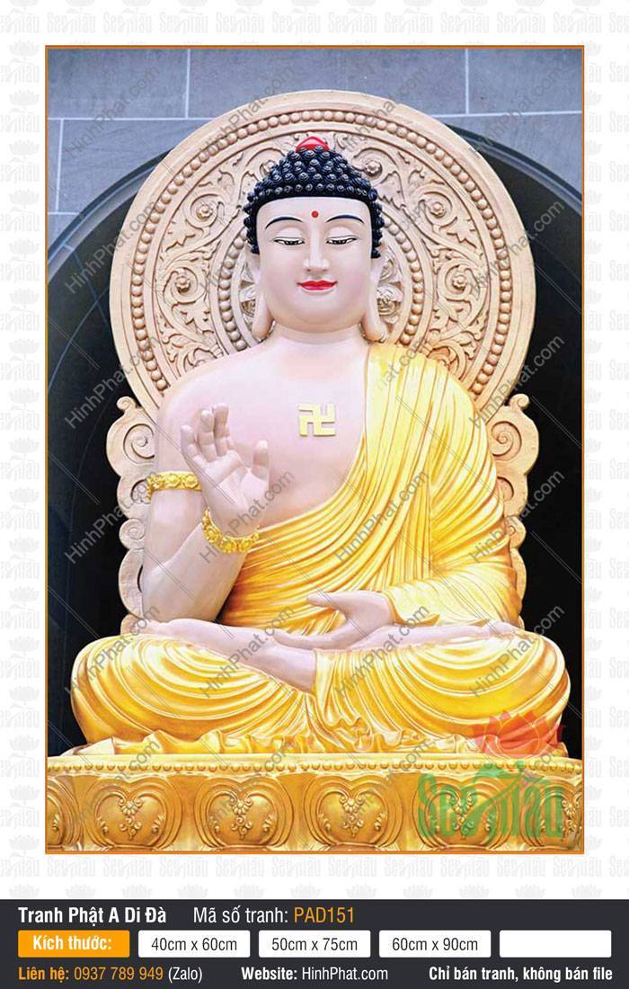 Hình Ảnh Phật A Di Đà Đẹp PAD151 Hình Ảnh Phật A Di Đà Đẹp PAD151 ngồi kiết già áo vàng trên bệ sen