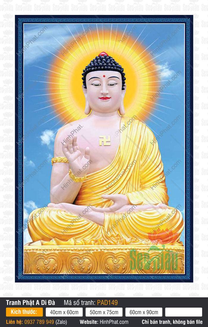 Hình Ảnh Phật A Di Đà PAD149 Hình Ảnh Phật A Di Đà PAD149 ngồi kiết già trên bệ vàng tỏa hào quang