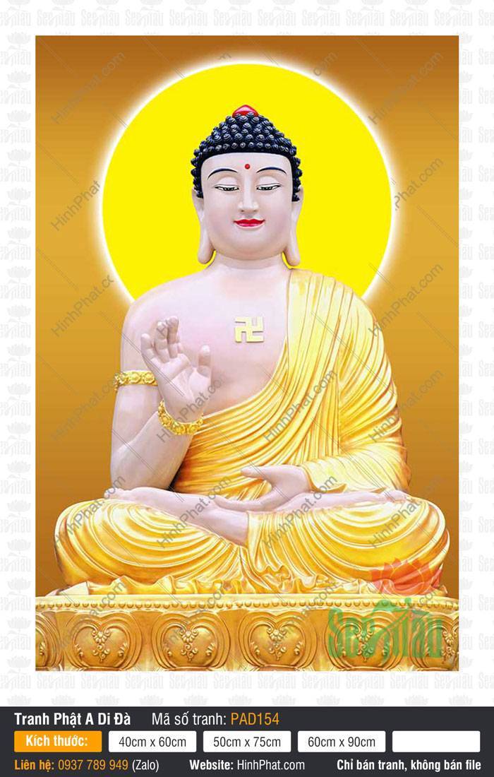 Hình Ảnh Phật A Di Đà PAD154 Hình Ảnh Phật A Di Đà PAD154 ngồi kiết già trên bệ vàng tỏa hào quang