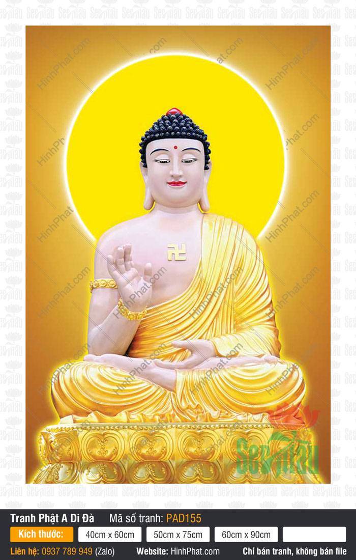 Hình Đức Phật A Di Đà PAD155 Hình Đức Phật A Di Đà PAD155 an tọa bệ vàng tỏa hào quang rực rỡ