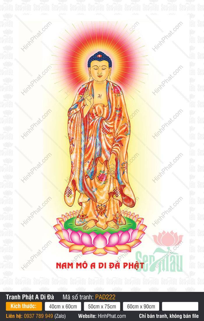 Hình Phật A Di Đà Chất Lượng Cao PAD222 Hình Phật A Di Đà Chất Lượng Cao dáng đứng trên đài sen hồng