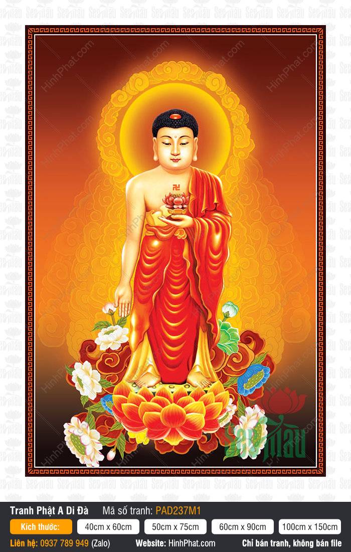 Hình Phật A Di Đà Chất Lượng Cao PAD237M1 đứng trên đài sen