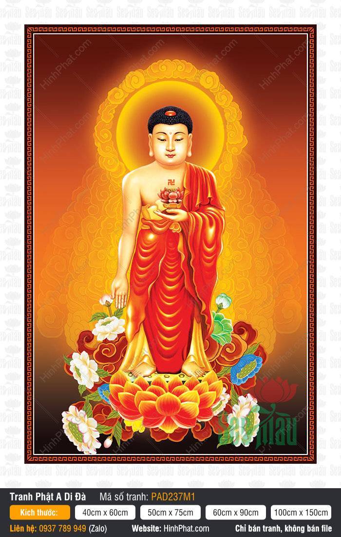 Hình Phật A Di Đà Chất Lượng Cao PAD237M1 Hình Phật A Di Đà Chất Lượng Cao PAD237M1 dáng đứng ngự tòa sen đỏ