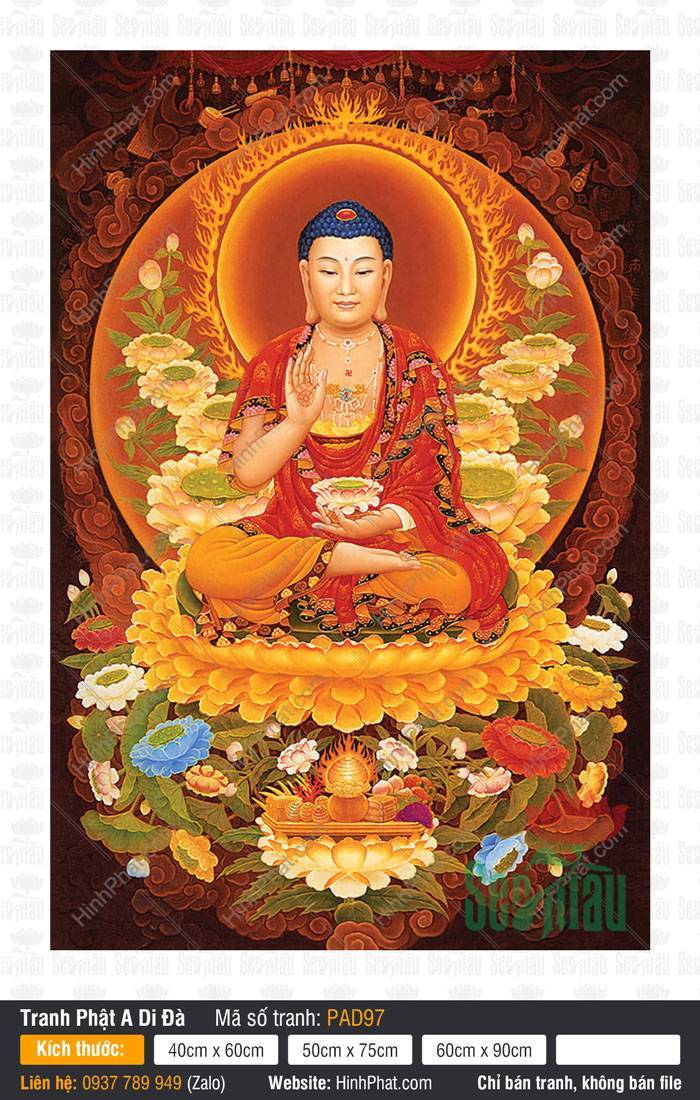 Hình Phật A Di Đà Đẹp PAD97 Hình Phật A Di Đà Đẹp PAD97 an tọa trên đài sen vàng kim