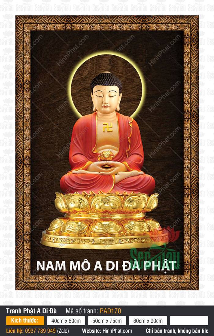 Phật A-di-đà Hình Phật PAD170 Tác phẩm Phật A-di-đà Hình Phật PAD170 an tọa đài sen vàng khoác y áo đỏ