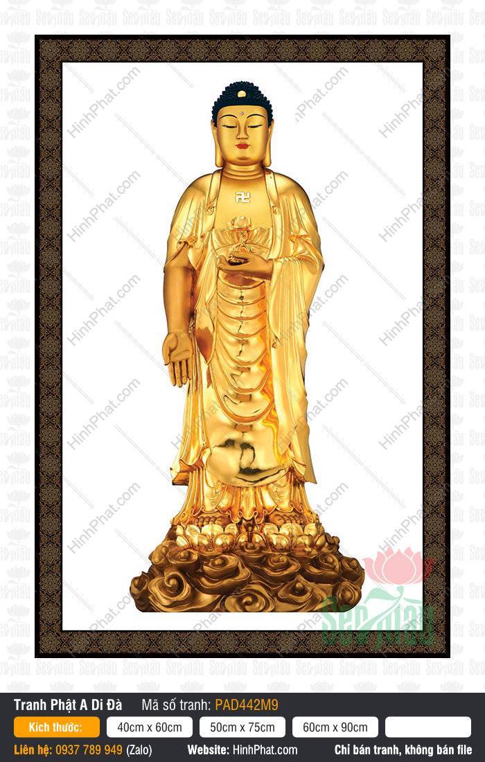 Tôn Ảnh Phật A Di Đà Chất Lượng Cao PAD442M9 Tôn Ảnh Phật A Di Đà Chất Lượng Cao PAD442M9 đứng trên đài sen vàng