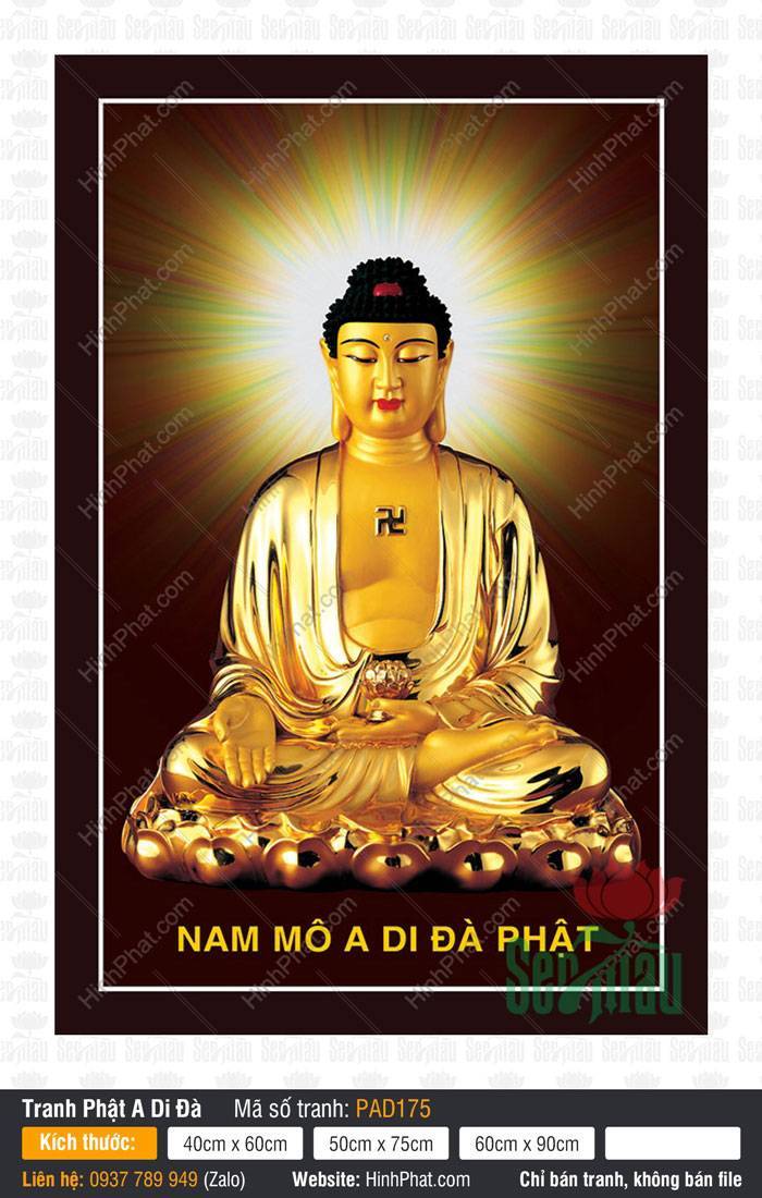 Tôn Ảnh Phật A Di Đà PAD175 Tôn Ảnh Phật A Di Đà PAD175 an tọa đài sen vàng tỏa vầng hào quang rạng rỡ