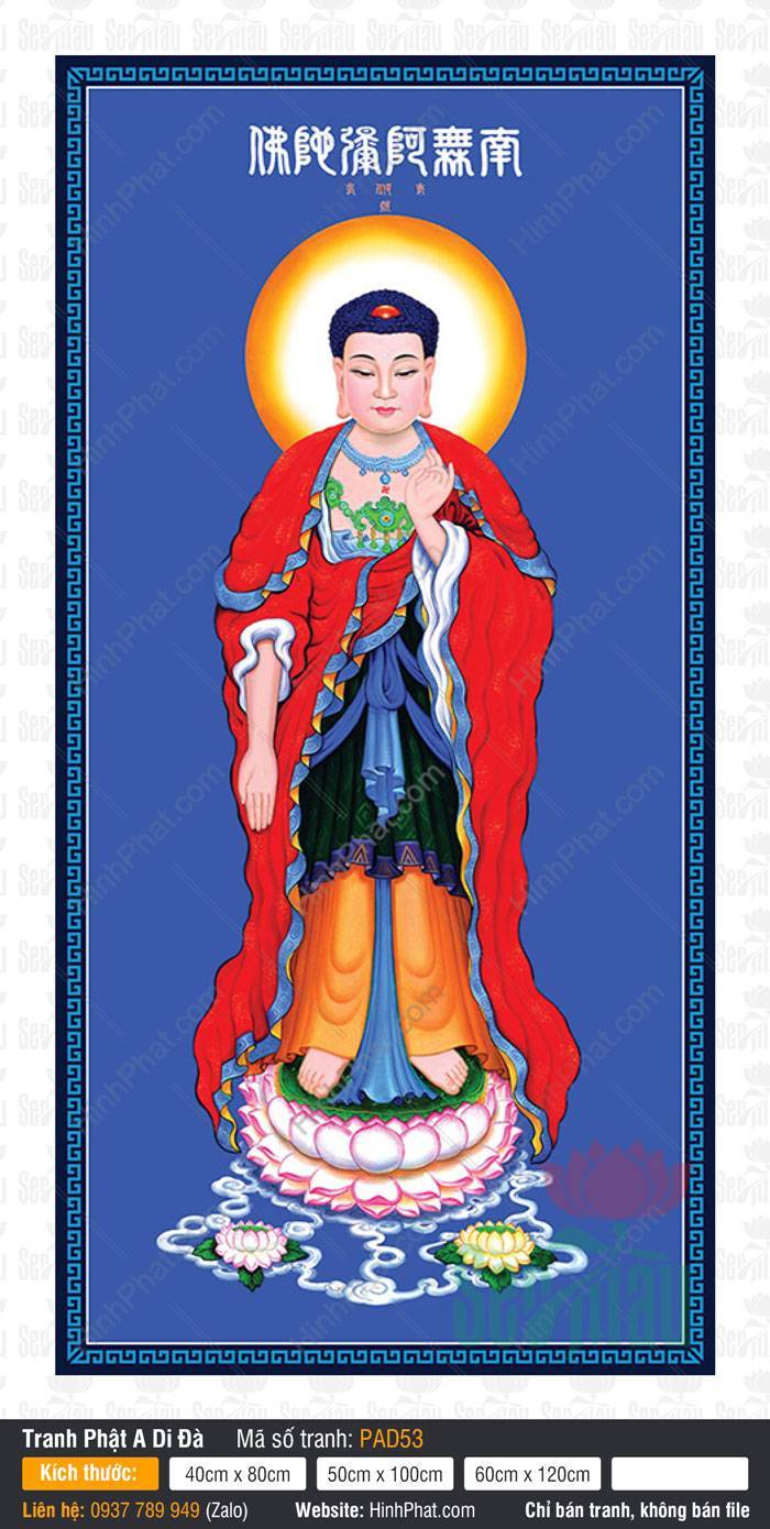 Tranh Adida PAD53 Tranh Adida PAD53 thể hiện Đức Phật đứng trên tòa sen giữa nền xanh lam