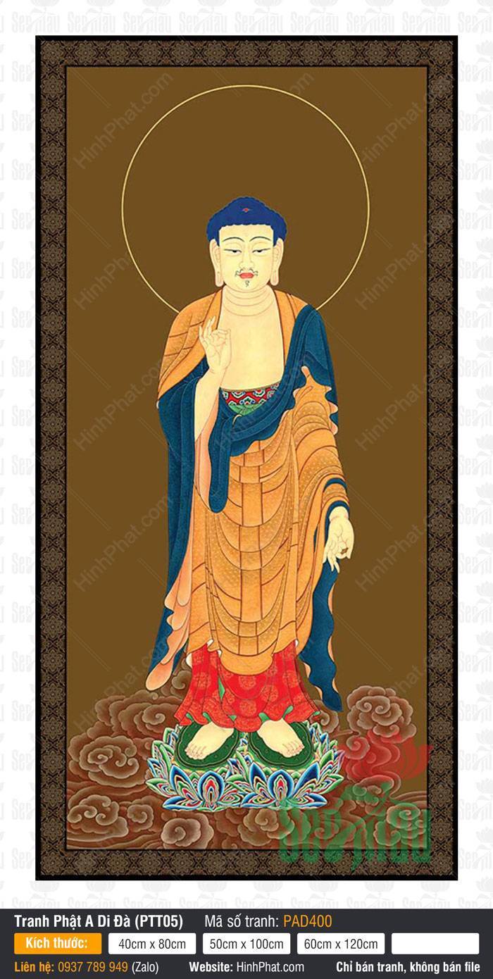 Hình Ảnh Phật A Di Đà - Hình Phật Đẹp PAD400 Hình Ảnh Phật A Di Đà - Hình Phật Đẹp PAD400 dáng đứng trên đài sen nền nâu