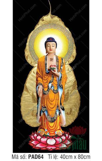 Ảnh A Di Đà Phật PAD64, khoác y cam vàng ngự đài sen