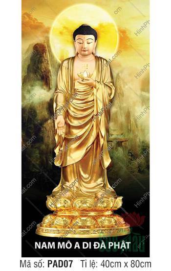 Ảnh Phật A Di Đà Đẹp PAD07, Đức Phật đứng đài sen vàng