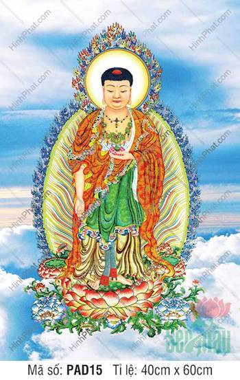 Hình A Di Đà Phật Đẹp PAD15, dáng đứng trên tòa sen giữa mây trời