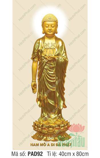 Hình Đức Phật A Di Đà PAD92, Dáng Đứng Ánh Kim Nền Kem