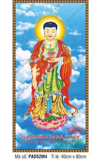 Hình Phật A Di Đà Khổ Lớn PAD52M4, đắp y đỏ đứng đài sen