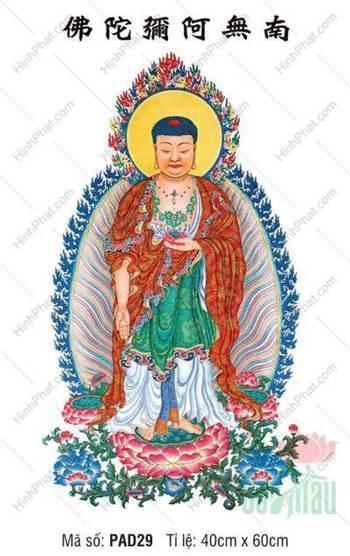 Hình Phật A Mi Đà PAD29, Khoác Y Đỏ Nền Trắng Sáng