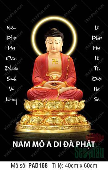 Phật A Di Đà PAD168, an tọa đài sen vàng trên nền đen