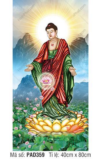 Phật A-di-đà - Hình Phật PAD359, dáng đứng ngự đài sen vàng đầm núi