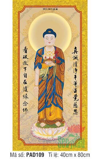Tôn Ảnh A Di Đà Phật Đẹp PAD109, Khung Vàng Thư Pháp