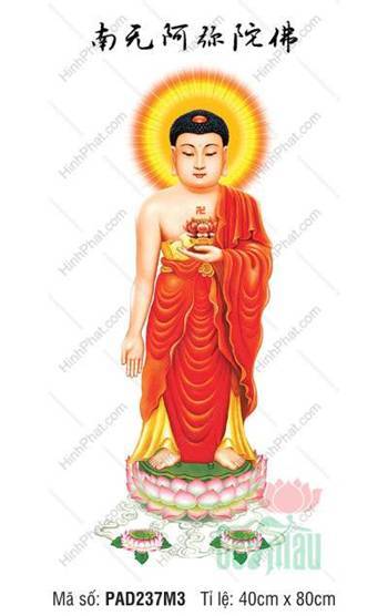 Tôn Ảnh Đức Phật A Di Đà Đẹp PAD237M3, dáng đứng nền trắng
