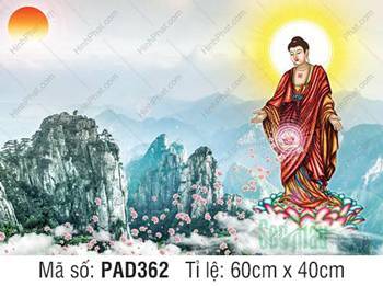 Tôn Ảnh Đức Phật A Di Đà PAD362, dáng đứng cảnh núi mây
