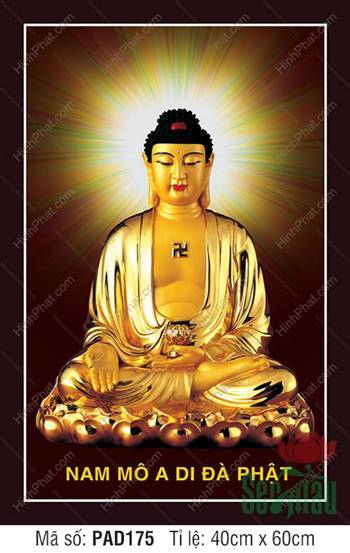 Tôn Ảnh Phật A Di Đà PAD175, an tọa tòa sen vàng phông trầm