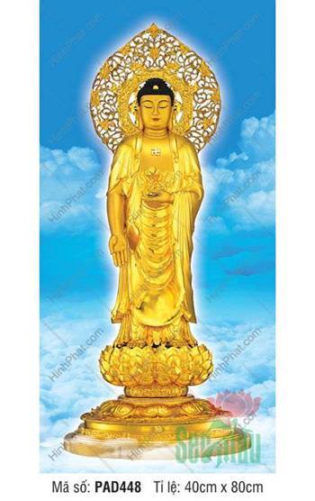 Tranh Phật A Di Đà Đẹp Nhất PAD448, Đức Phật đứng đài sen nền mây