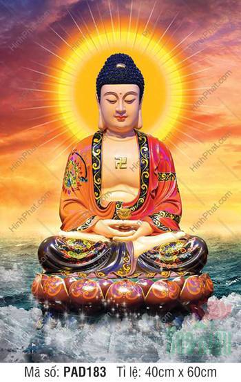 Tranh Phật A Di Đà Đẹp PAD183, Đức Phật ngồi đài sen giữa biển