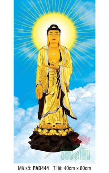 Tranh Phật A Di Đà PAD444, dáng đứng y vàng tỏa hào quang