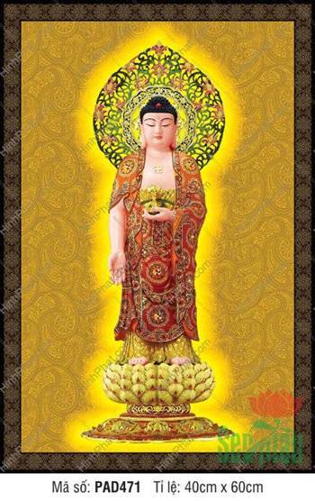 Tranh Phật A Di Đà PAD471, Đức Phật Dáng Đứng Trên Tòa Sen