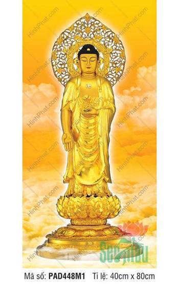 Tranh Phật Adida PAD448M1, dáng đứng đài sen khung lá đề