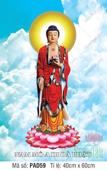 Tranh Phật Adida PAD59, tay nâng búp sen ngự đài sen hồng