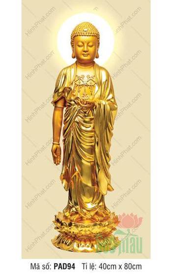 Tranh Về Phật A Di Đà PAD94, toàn thân sắc vàng ngự đài sen