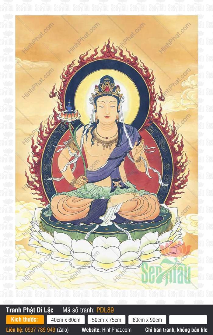 Phật Di Lặc PDL89 Phật Di Lặc PDL89 hình ảnh Bồ Tát tọa sen trắng cầm nhành hoa sen thanh khiết